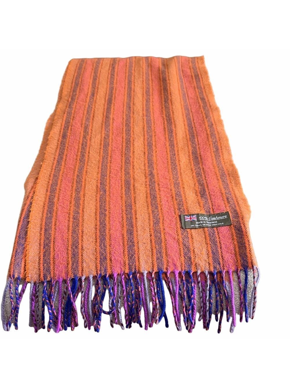 Cashmere Orange & Purple Striped Scarf Made in Scotland 100%